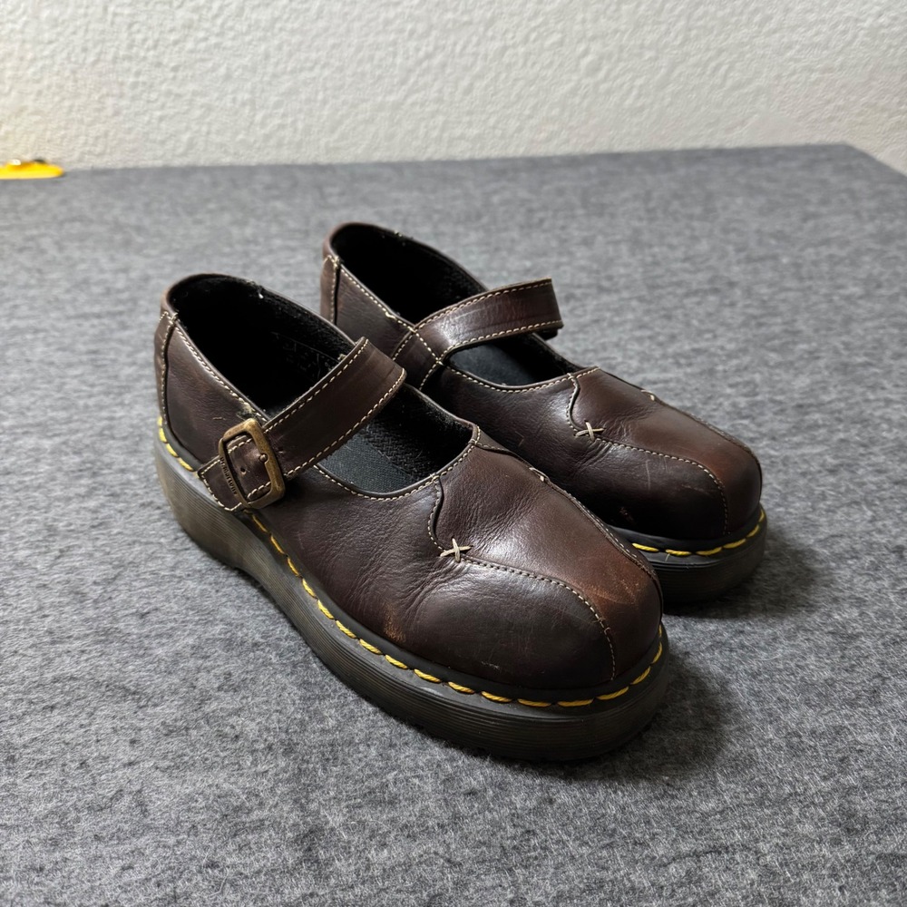 Vintage Dr. Martens 3A59 Brown Leather Platform Mary Jane Shoes Womens 7